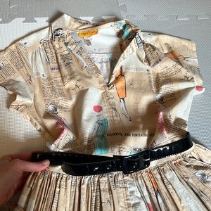 Bernie Dexter Kelly Dress in Sewing Pattern Print with Pockets size Medium